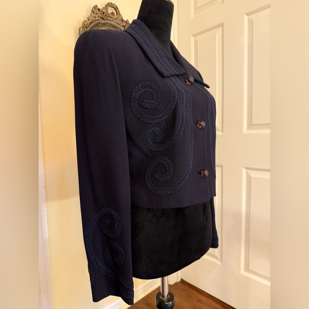 Zelda ~ Vintage Blue/Black Embroidered Soutache Embellished Jacket Blazer - Picture 3 of 10